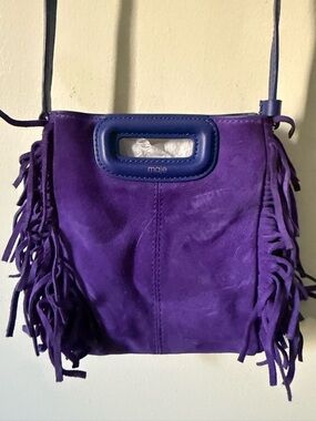 Maje Purple Suede Fringe Crossbody with Fringe Trim